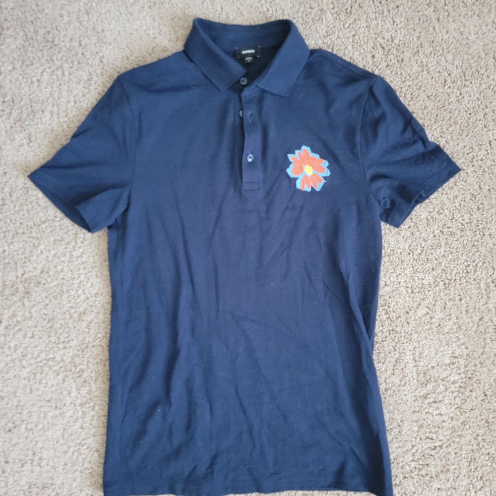 Express Blue and Orange Polo Shirt with Stylish Emblem
